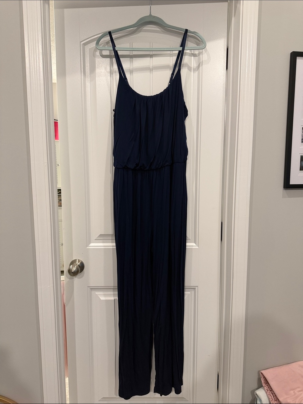 Kaileigh Navy Blue Spaghetti-Strap Jumpsuit